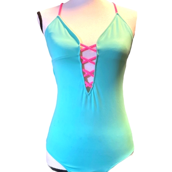 Victorias Secret One Piece Swimsuit Large Lace up Turquoise Aqua NOWT - Picture 2 of 7